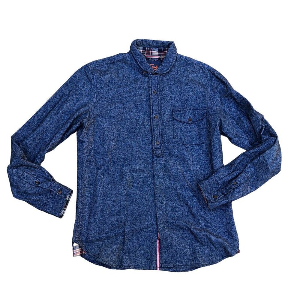 FRESH Button Down Flannel Shirt Men's LARGE Blue Long Sleeve Collared​​​​
